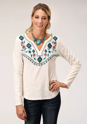 Bold Style Roper Womens Aztec Floral Cream 100% Cotton L/S Tunic Roper Womens Aztec Floral Cream 100% Cotton L/S Tunic No Slip Shoulder Grips