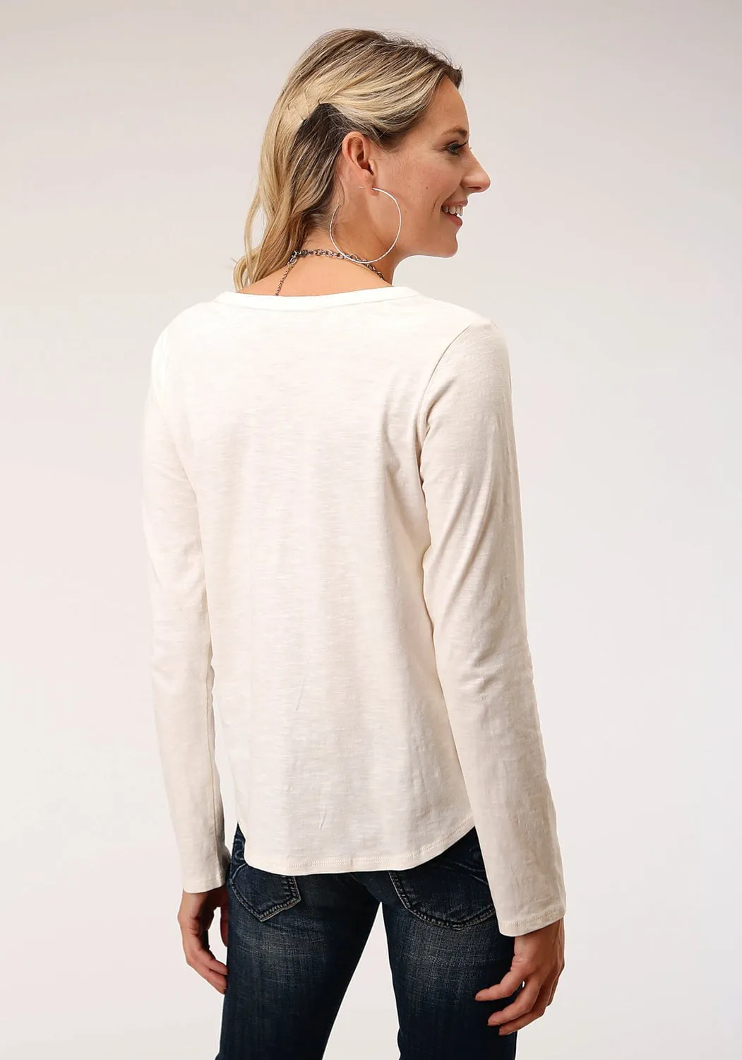 Wrinkle-Resistant Roper Womens Aztec Floral Cream 100% Cotton L/S Tunic
