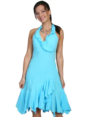 Bold Style Scully Cantina Collection Halter Dress Turquoise 100% Cotton Ruffled Beach Day Versatile Soft Scully Cantina Collection Halter Dress Turquoise 100% Cotton Ruffled