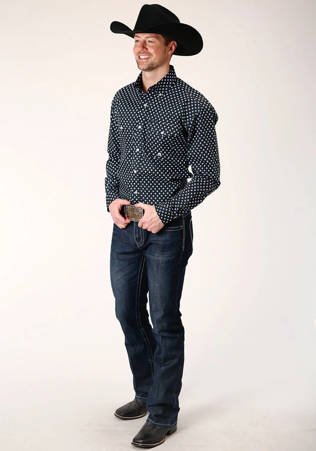 Roper Mens Black 100% Cotton New Star Foulard BD L/S Btn Shirt Non Irritating Seams Autumn Look
