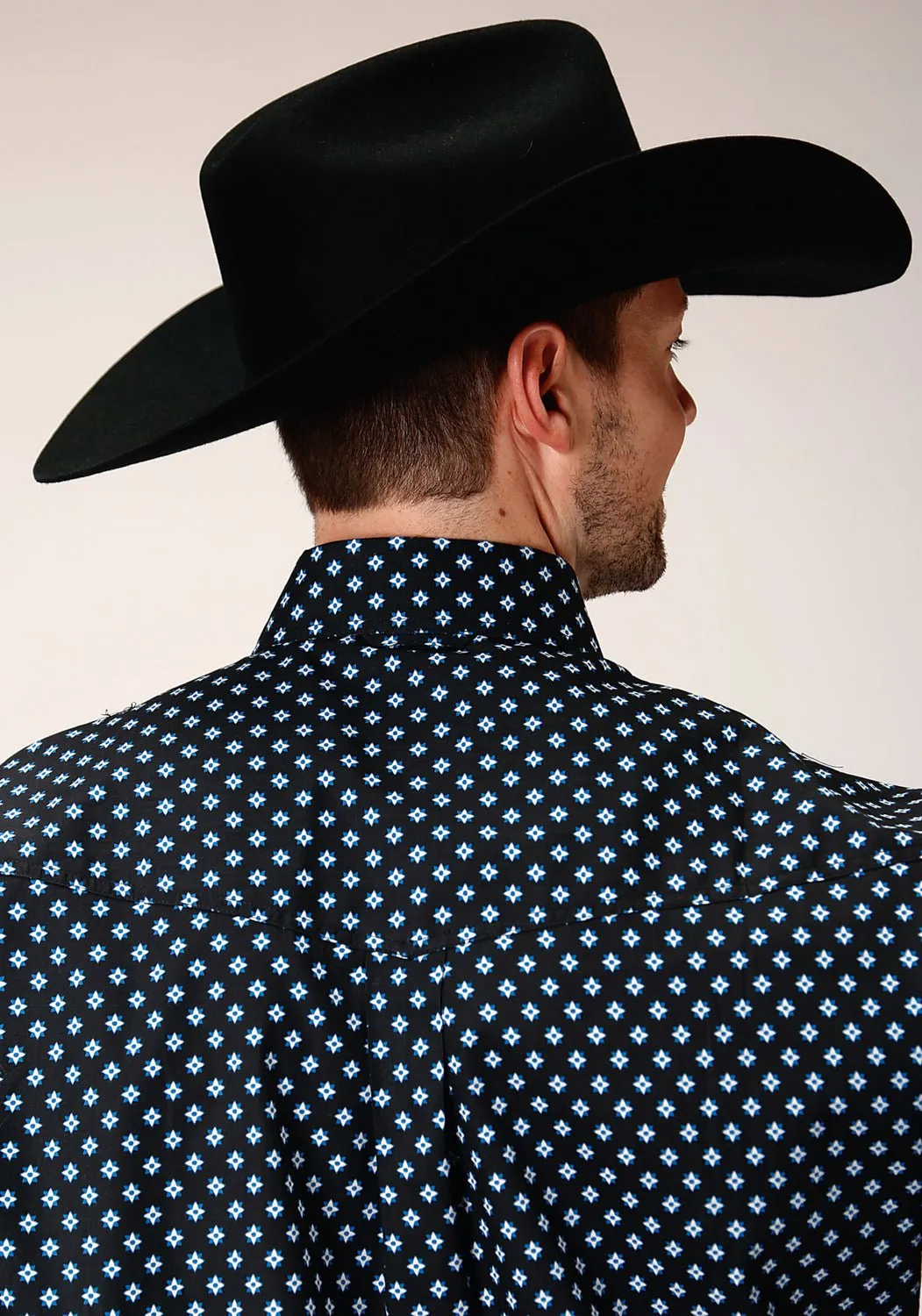 Roper Mens Black 100% Cotton New Star Foulard BD L/S Btn Shirt Non Chafe Seams Friends Meetup