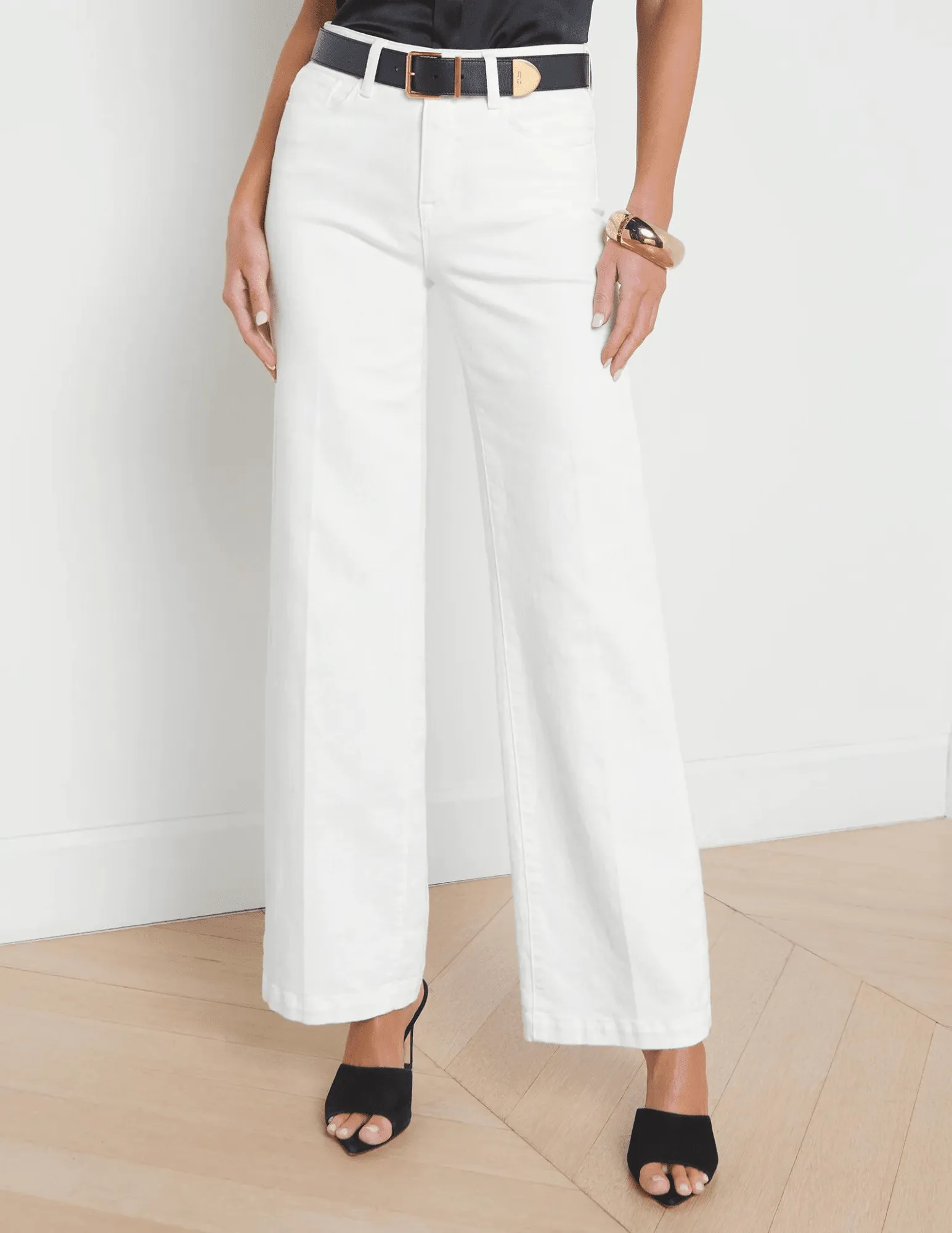 L??AGENCE Scottie High Rise Wide Leg Jeans In Blanc Relaxed Style Lightweight Durable Minimal Shrinkage Fabric