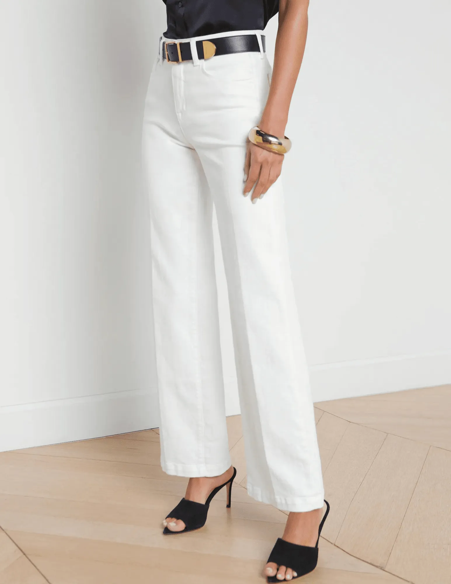 L??AGENCE Scottie High Rise Wide Leg Jeans In Blanc Zero Waste Pattern Design