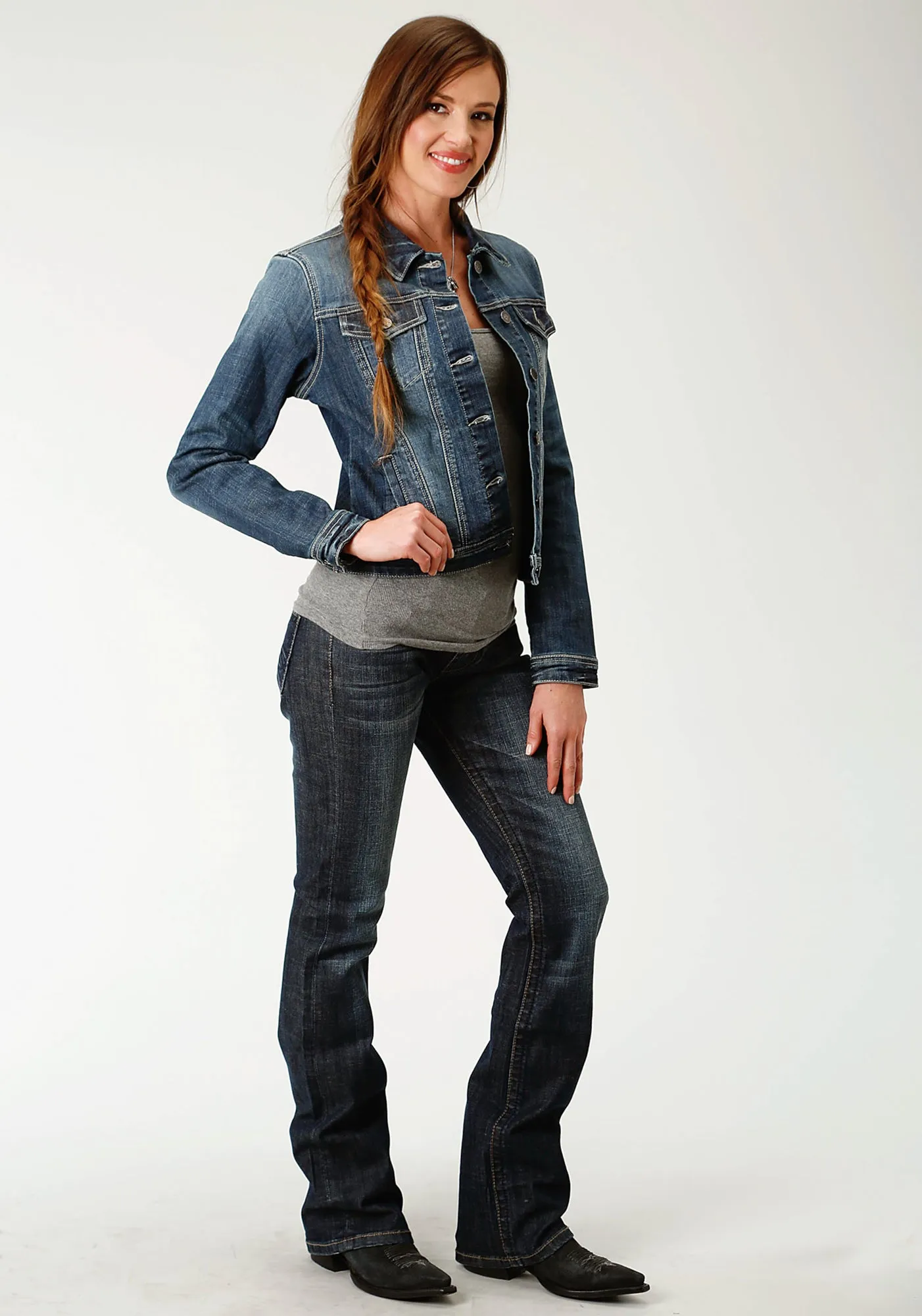 Style Combo Roper Womens Blue Cotton Blend Sanded Denim Jacket