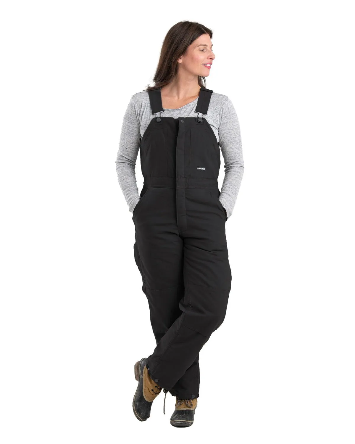 Berne Apparel Womens Softstone Duck Insulated Black 100% Cotton Bib Overall Stretch Soft Built For Life