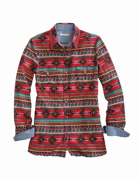 Bold Profile Tin Haul Womens Red 100% Cotton Dash Aztec L/S Shirt Tin Haul Womens Red 100% Cotton Dash Aztec L/S Shirt Office Friendly Party Look Urban Explorer