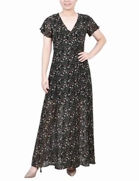 Bold Style Short Sleeve Chiffon Wrap Maxi Dress Motion Light Occasion Ready Short Sleeve Chiffon Wrap Maxi Dress