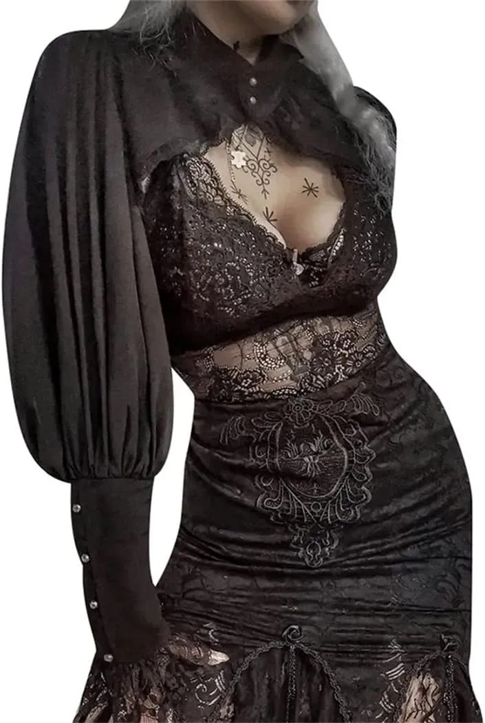 Bolero Shrug Top Trad Goth Black Shawls and Wraps for Evening Dresses Short Cardigan