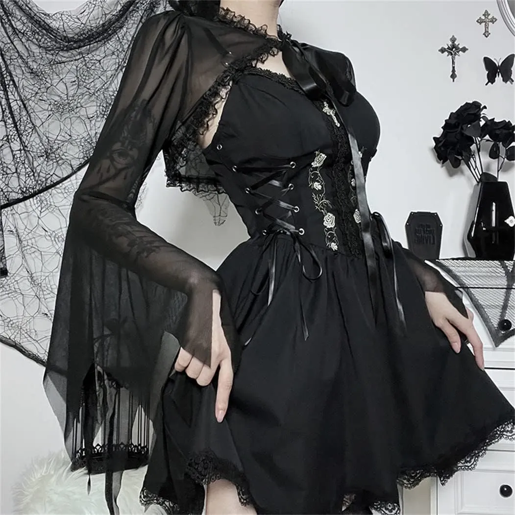 Bolero Shrug Top Trad Goth Black Shawls and Wraps for Evening Dresses Short Cardigan
