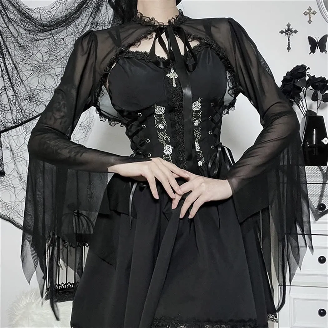 Bolero Shrug Top Trad Goth Black Shawls and Wraps for Evening Dresses Short Cardigan