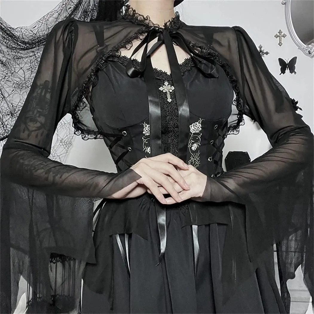 Bolero Shrug Top Trad Goth Black Shawls and Wraps for Evening Dresses Short Cardigan