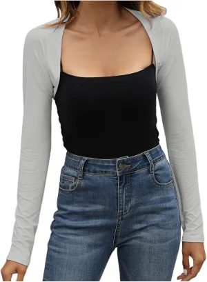 Bolero Shrugs for Women Open Front Shrug Shawl Long Sleeve Arm Sleeves Cropped Cardigan Cover Ups Y2k Tops