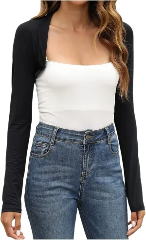 Bolero Shrugs for Women Open Front Shrug Shawl Long Sleeve Arm Sleeves Cropped Cardigan Cover Ups Y2k Tops