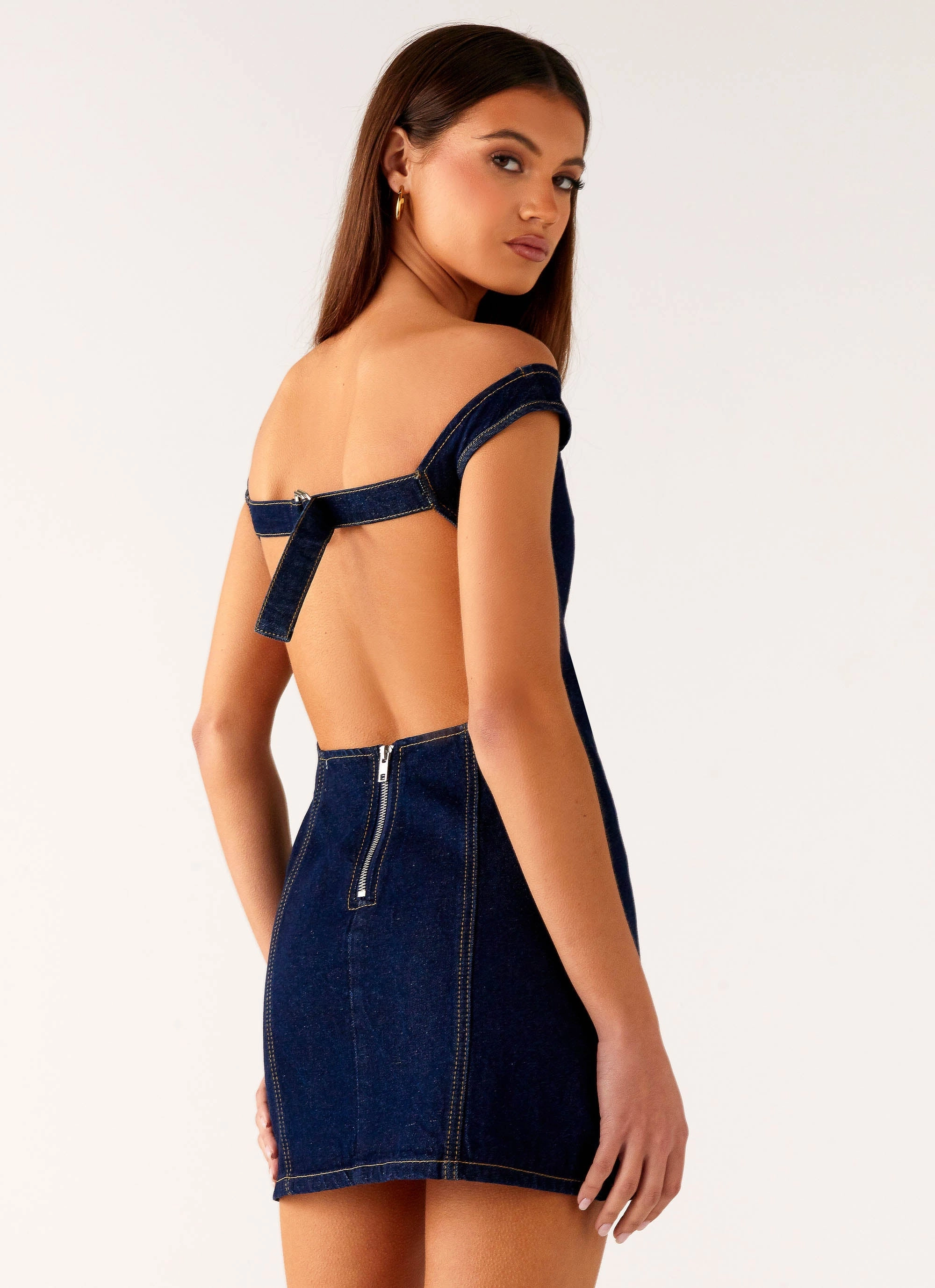 High-Fashion Bonnie Denim Mini Dress - Indigo