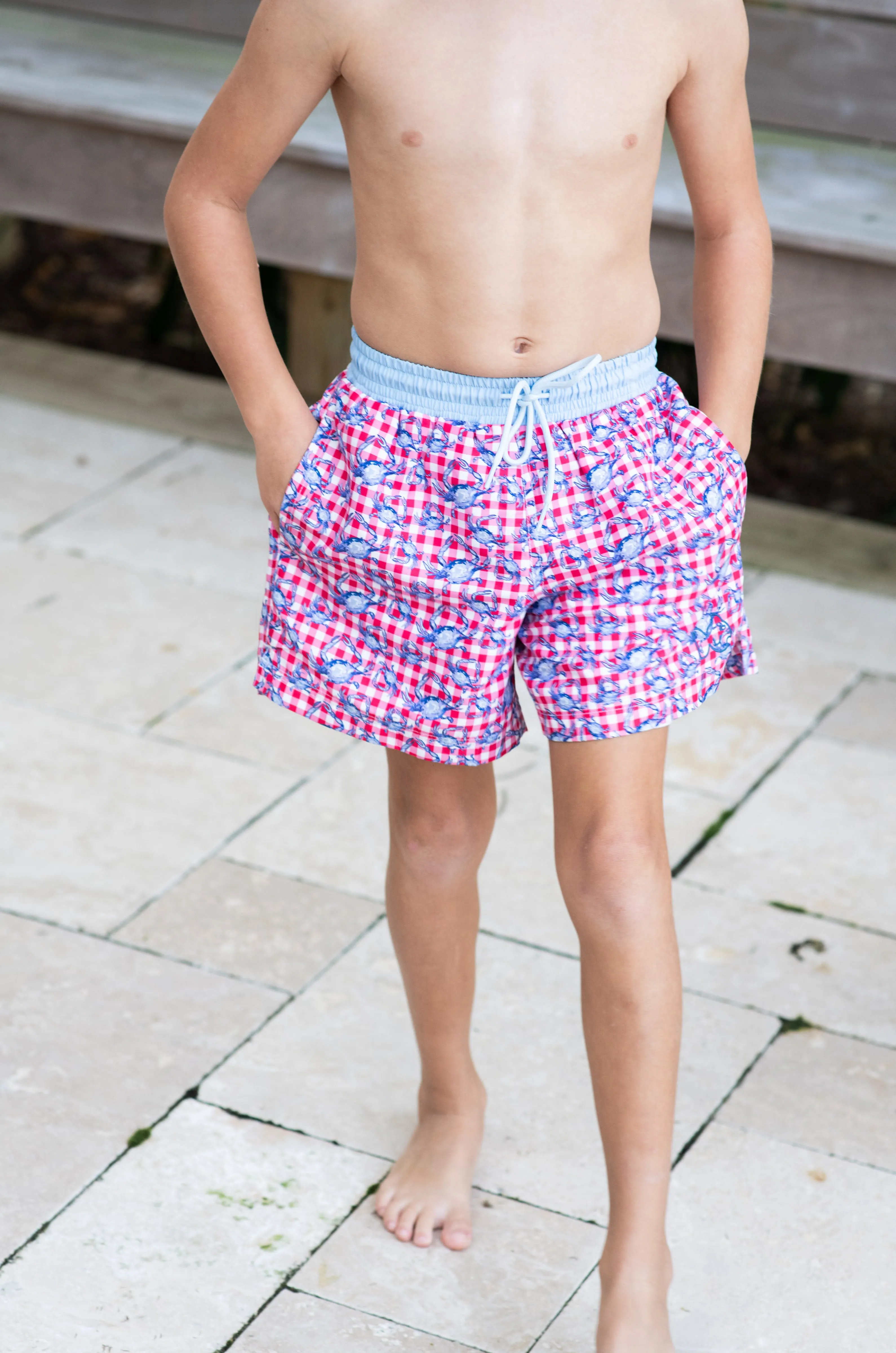 Boogie Board Swim Trunk in Americana Crab Picnic Print