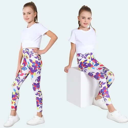 boruizhen 3 Pack Girls Printed Leggings Toddler Stretchy Ankle Length Pants Leggings for Kids in 2t to 11 Years
