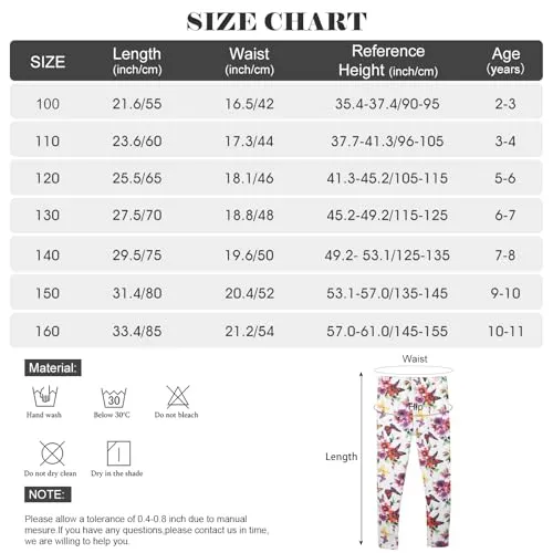 boruizhen 3 Pack Girls Printed Leggings Toddler Stretchy Ankle Length Pants Leggings for Kids in 2t to 11 Years