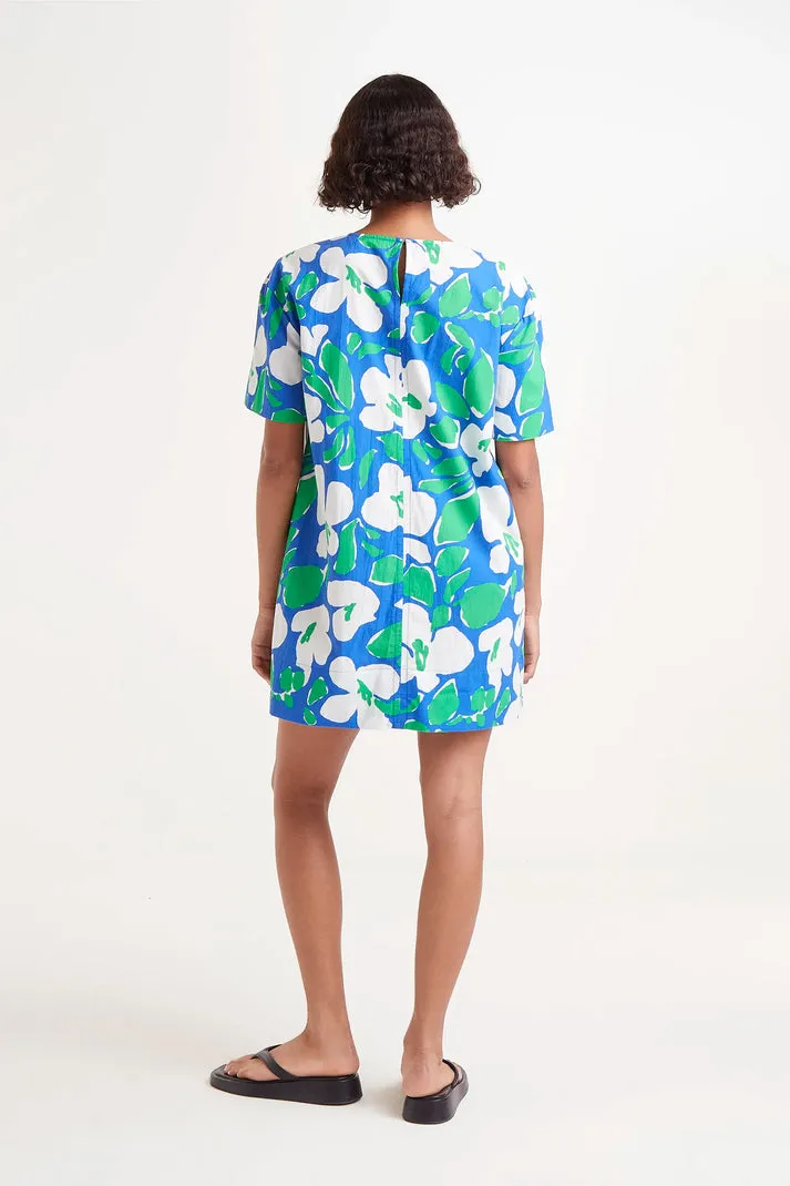 Occasion Wear Front Detail Bosco Print Shift Dress in Blue Multi