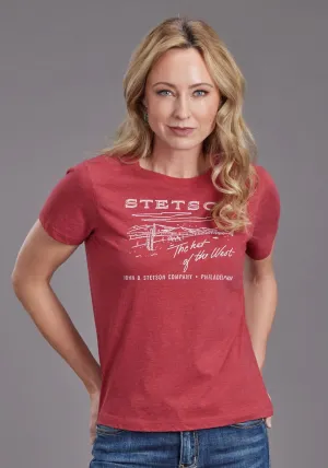 Bound Edges Stetson Womens The Hat Of The West Red Cotton Blend S/S T-Shirt Stetson Womens The Hat Of The West Red Cotton Blend S/S T-Shirt Pre Shrunk Cotton Blend