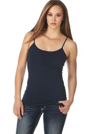 Bound Seam Construction Cowgirl Up Womens Navy Cotton Blend Cami Tank Top Satin Trimmed Layered Hemline Cowgirl Up Womens Navy Cotton Blend Cami Tank Top Satin Trimmed