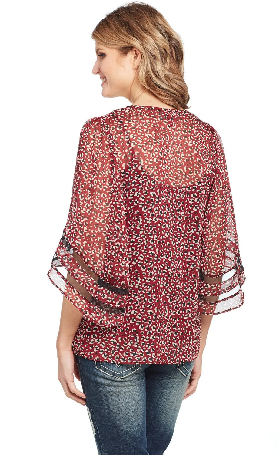 Brunch Outfit Edgy Fashion Cowgirl Up Womens Red Polyester Arrow Bell Sleeves Blouse S/S