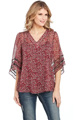 Bound Seam Construction Cowgirl Up Womens Red Polyester Arrow Bell Sleeves Blouse S/S Cowgirl Up Womens Red Polyester Arrow Bell Sleeves Blouse S/S Modern Fit Structured Collar