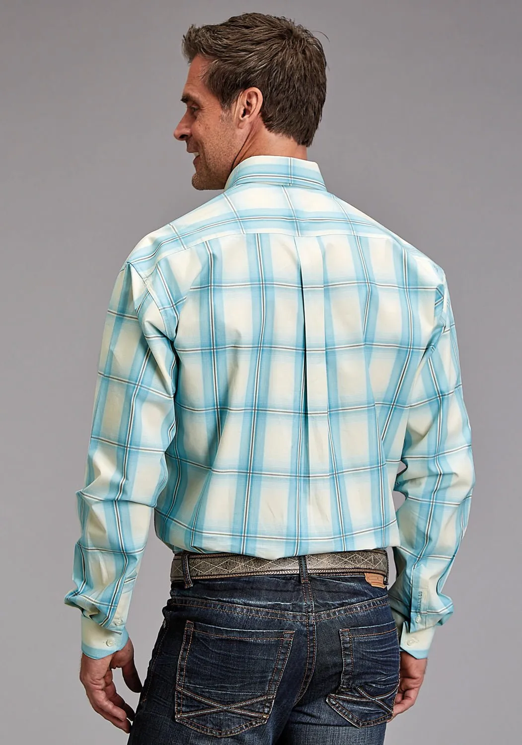 Lightweight Material Subtle Details Stetson Mens 1929 Ombre Aqua 100% Cotton 1 Pkt L/S Shirt