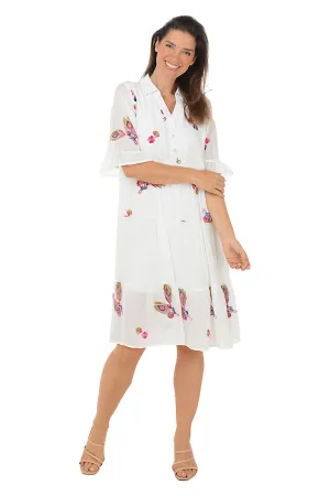 Bow Neck Peacock Feather Embroidered Tiered Dress Bless Glow Peacock Feather Embroidered Tiered Dress