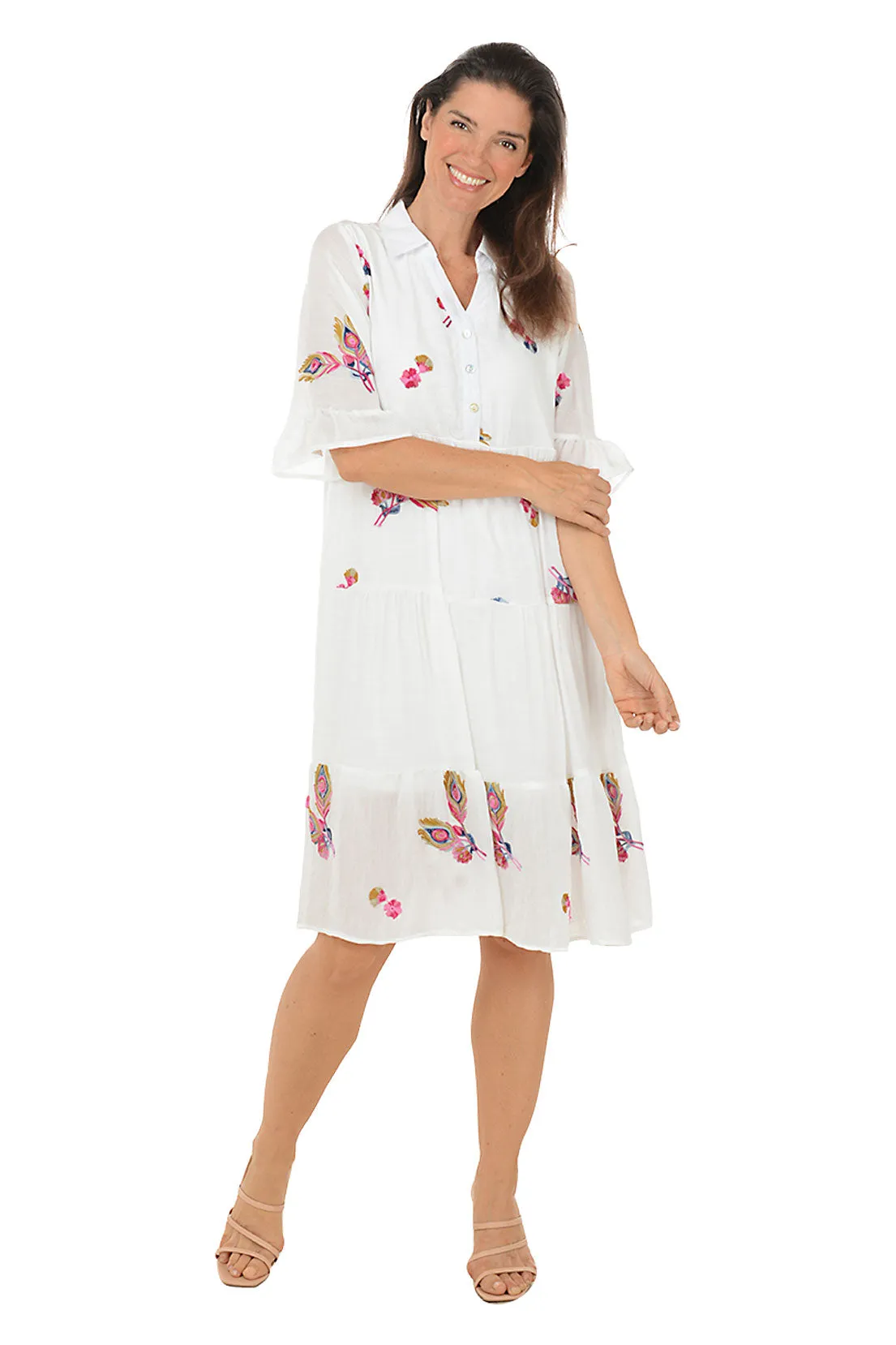 Bless Glow Peacock Feather Embroidered Tiered Dress