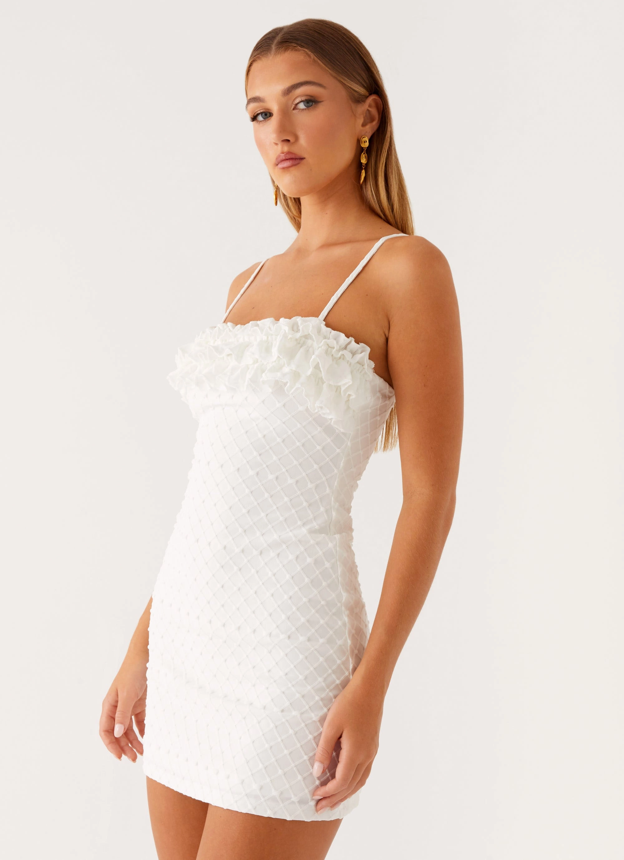 High-Neck Smooth silhouette Bowden Mini Dress - Ivory