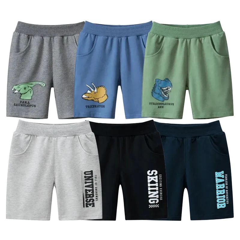 Boys Cartoon Dinosaur Shorts Summer New Children's Letter Print Short Pants for Boy Elastic Waist Beach Shorts Kids Clothes