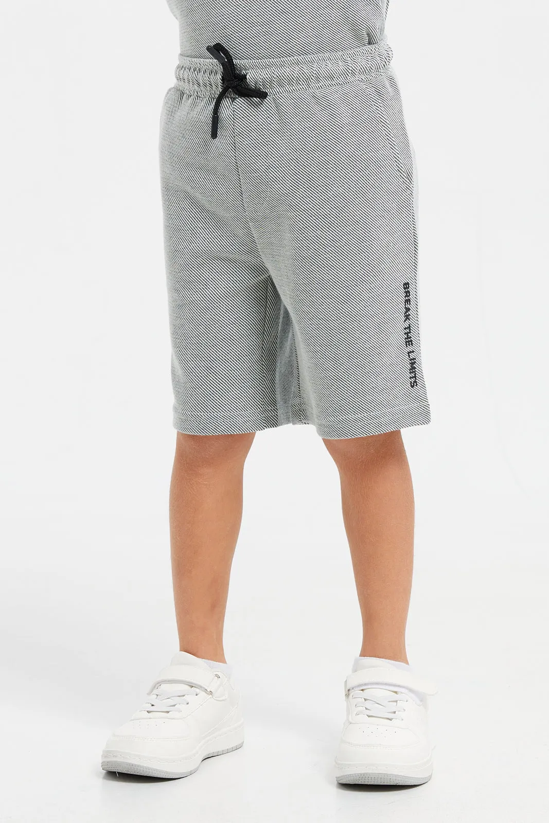 Boys Grey Jacquard Oversized Printed T-Shirt And Shorts Set (2 Piece)