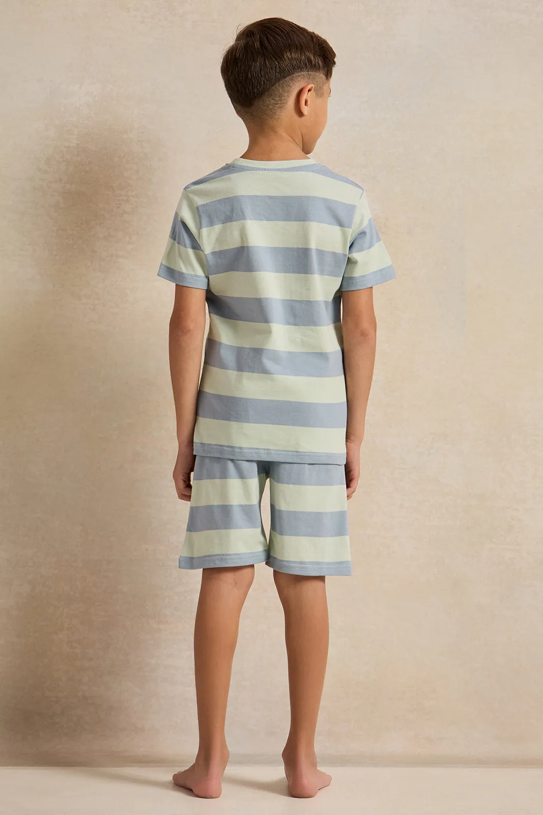 Boys Mint And Grey Striped Pyjama Set (2 Piece)