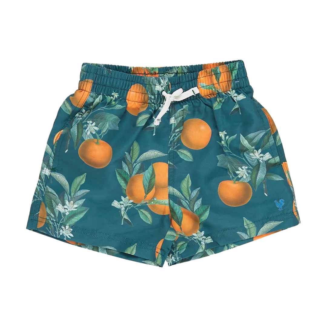 Boys Swim Trunk - Green Botanical Oranges