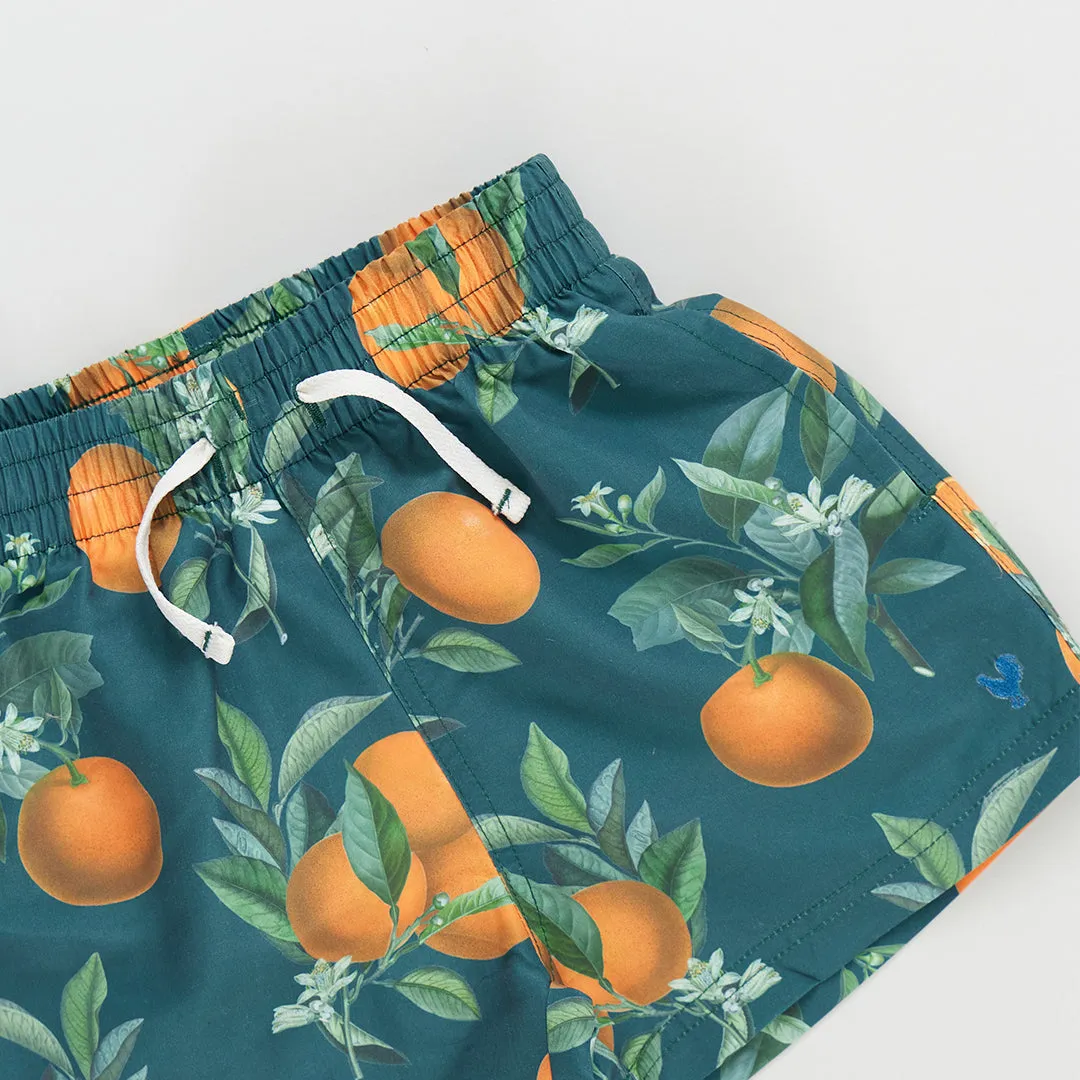 Boys Swim Trunk - Green Botanical Oranges