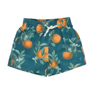 Boys Swim Trunk - Green Botanical Oranges