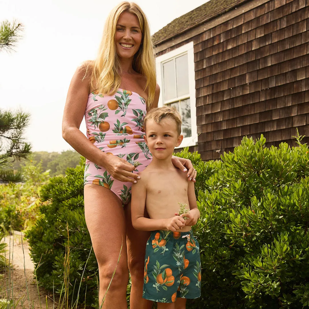 Boys Swim Trunk - Green Botanical Oranges