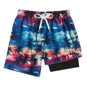 Boys Swim Trunks,Big Kid 3D Space Starry Printed Black Liner Compression Swimwear with Boxer Brief Young Quick Dry Size 10 12 Swim Shorts Medium Kids Bathing Suits Medium for 10-12 Years