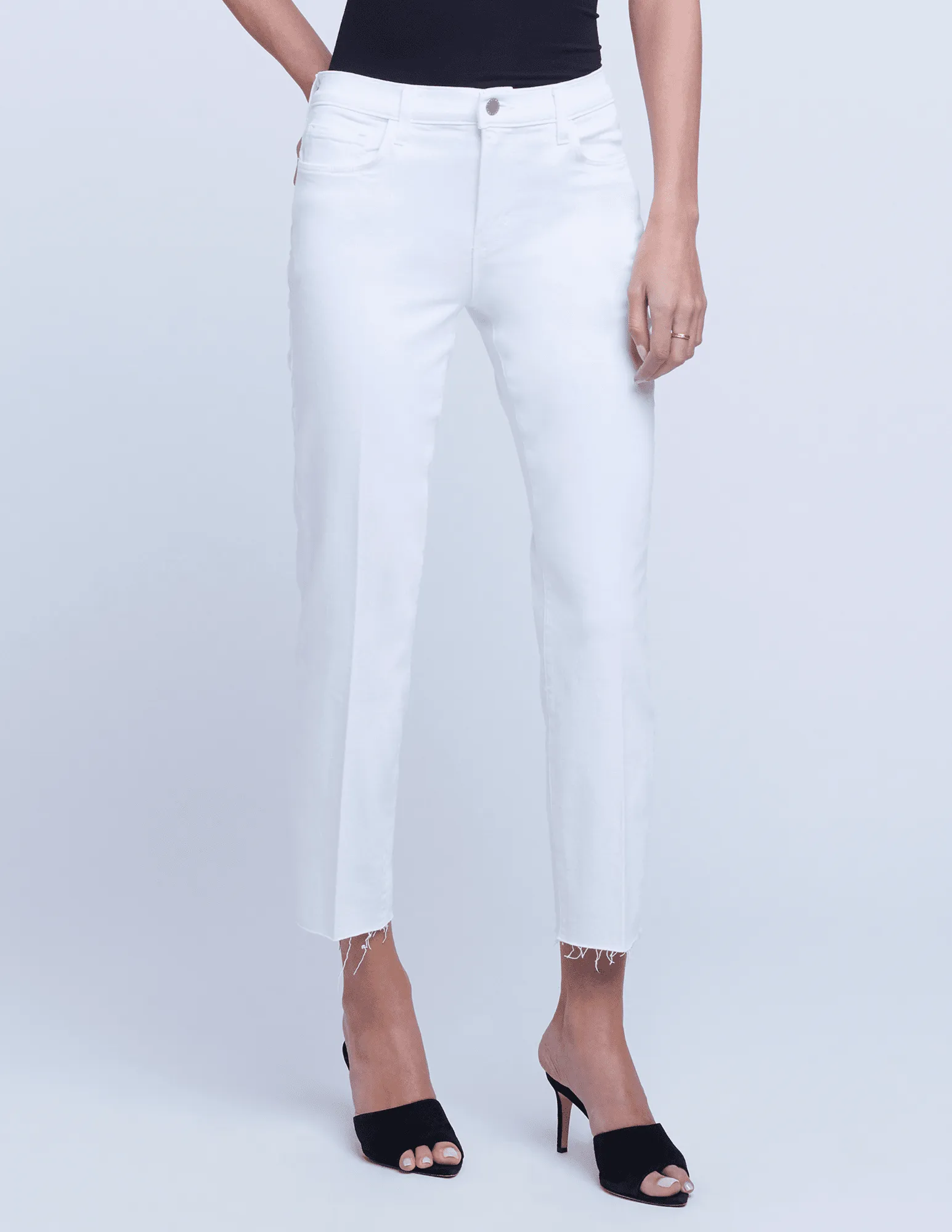 L'AGENCE Sada High Rise Cropped Slim Jeans In Blanc Weekend Uniform Stretch Unisex Wear Classic Wear