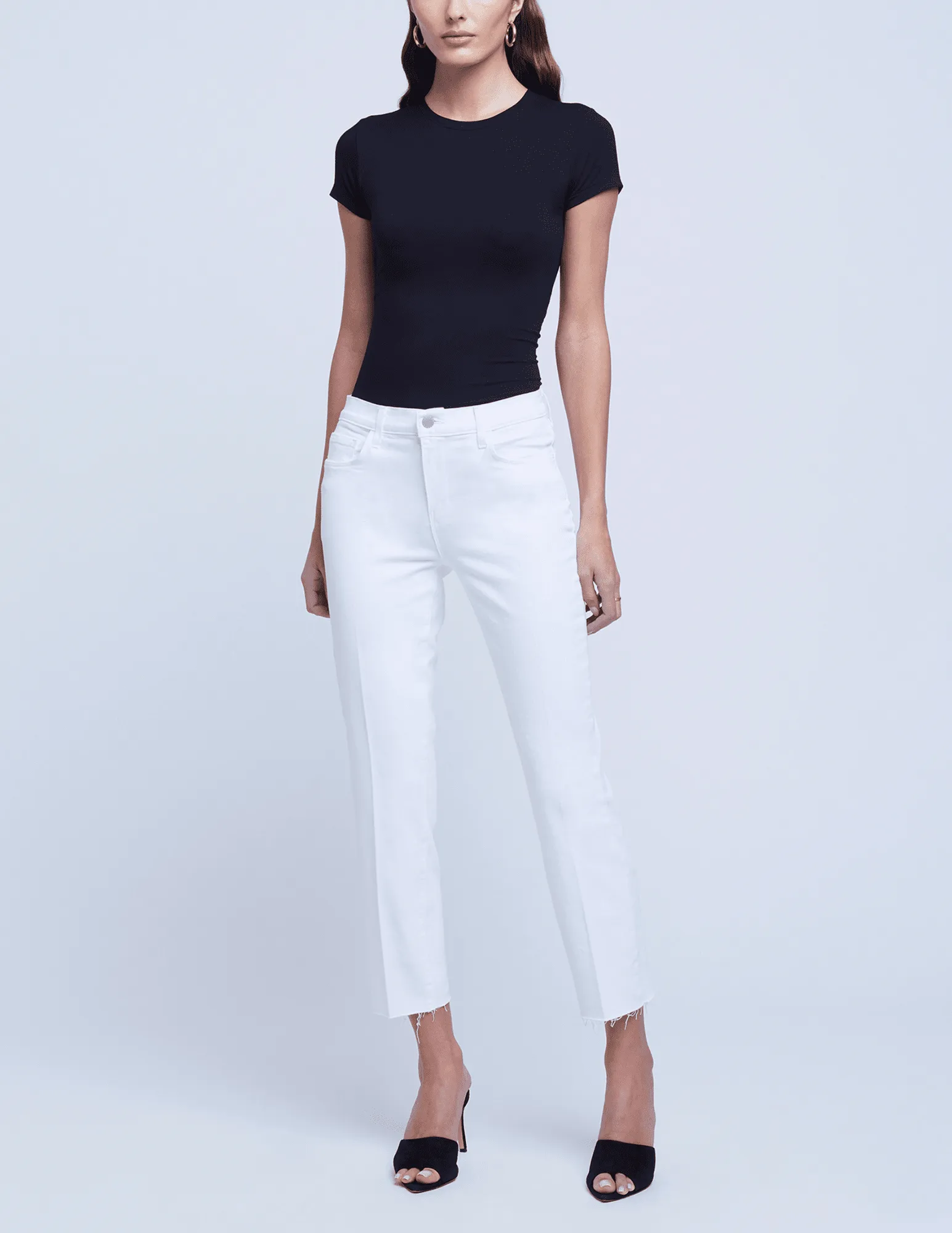 L'AGENCE Sada High Rise Cropped Slim Jeans In Blanc Clean Aesthetic Artist Vibe Durable