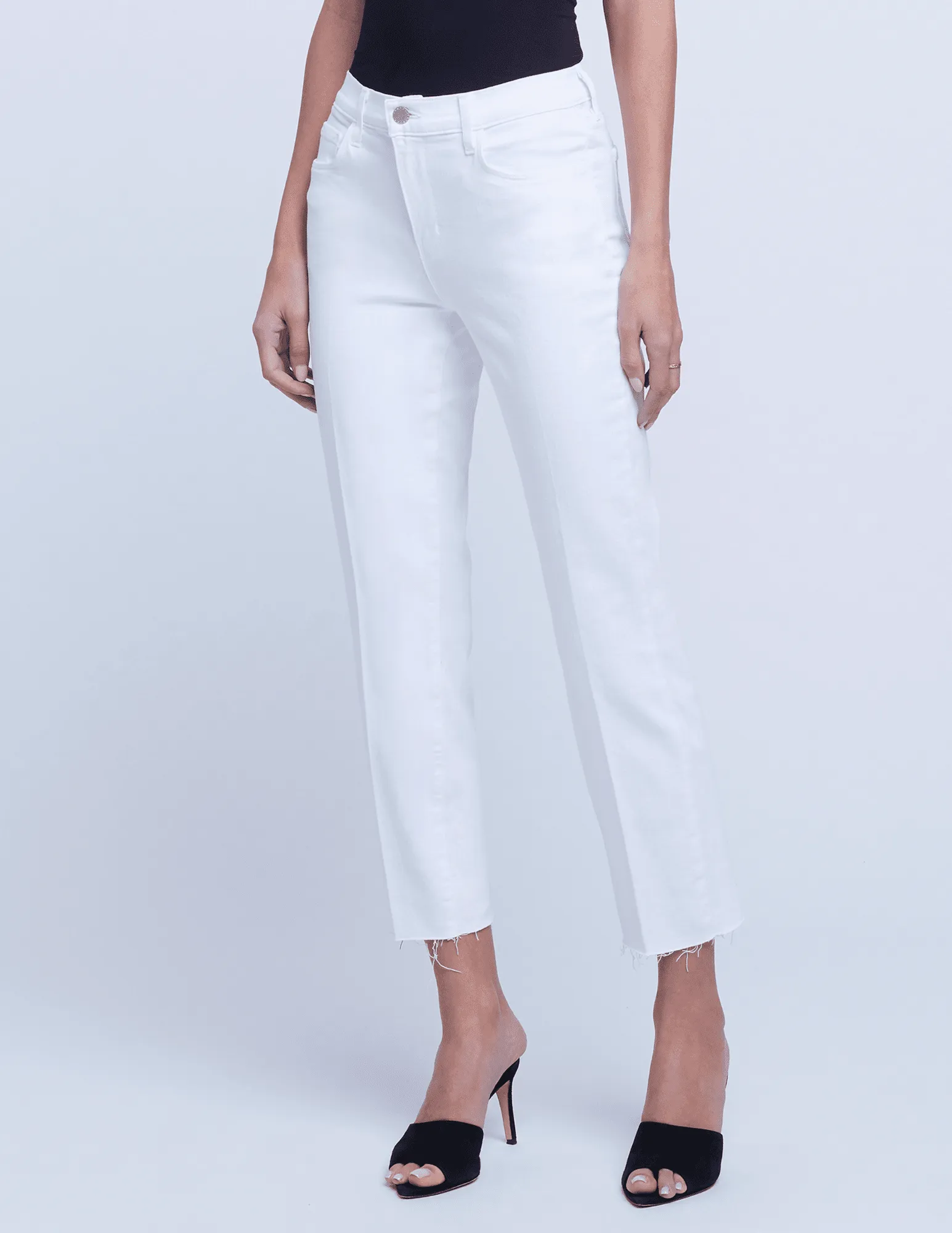 Pre Shrunk Material L'AGENCE Sada High Rise Cropped Slim Jeans In Blanc
