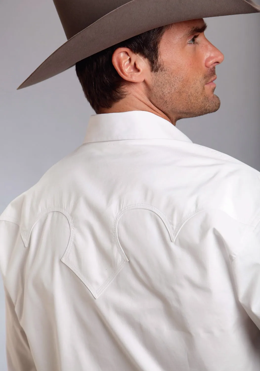 Stetson Mens 0158 Poplin Optic White 100% Cotton L/S Shirt Button front Earthy Palette