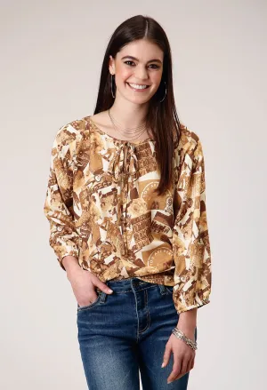 Breathable Lining Roper Womens Collage 3/4 Sleeve Brown 100% Rayon L/S Blouse Inner Layer Roper Womens Collage 3/4 Sleeve Brown 100% Rayon L/S Blouse