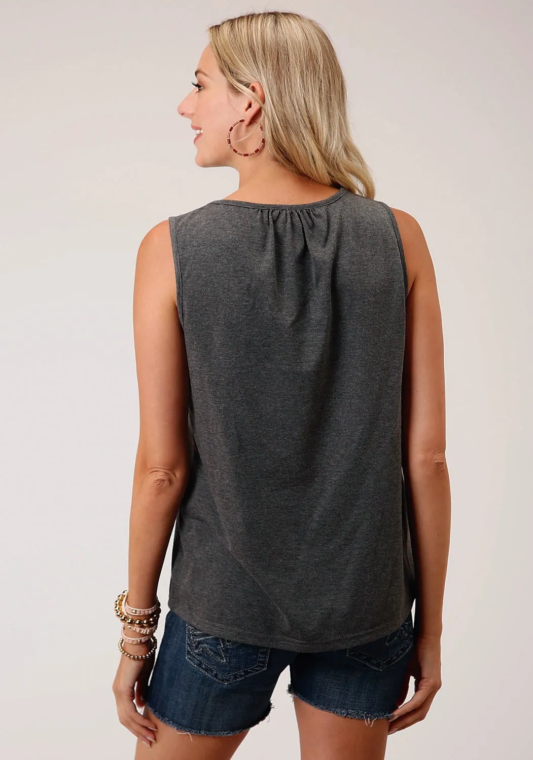 Luxurious Feel Roper Womens Dark Grey 100% Cotton Cross-Stitch S/L Tank Top