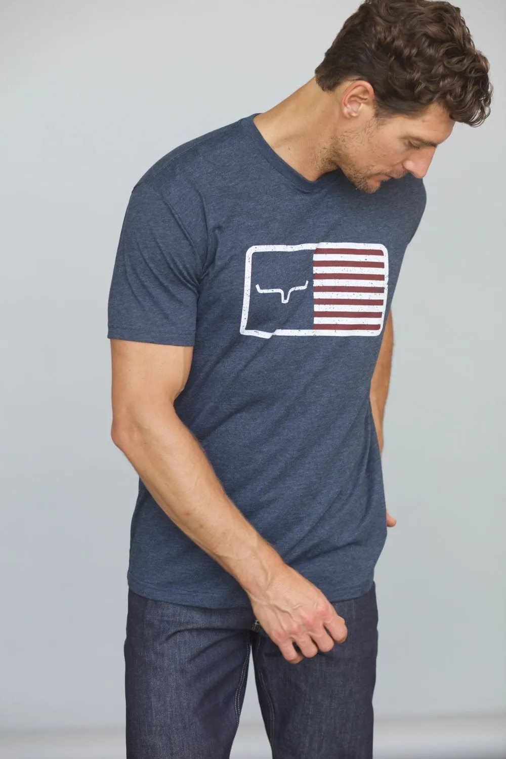 Ventilated Back Microfiber Material Kimes Ranch Mens American Trucker Tee Navy Cotton Blend S/S T-Shirt