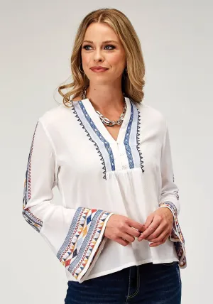 Breathable Mesh Panels Roper Womens Embroidered Split Neck White 100% Rayon L/S Tunic Travel Essential Versatile Layer Roper Womens Embroidered Split Neck White 100% Rayon L/S Tunic