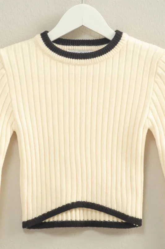 Sally Contrast Hem Fitted Sweater Crew neck classic