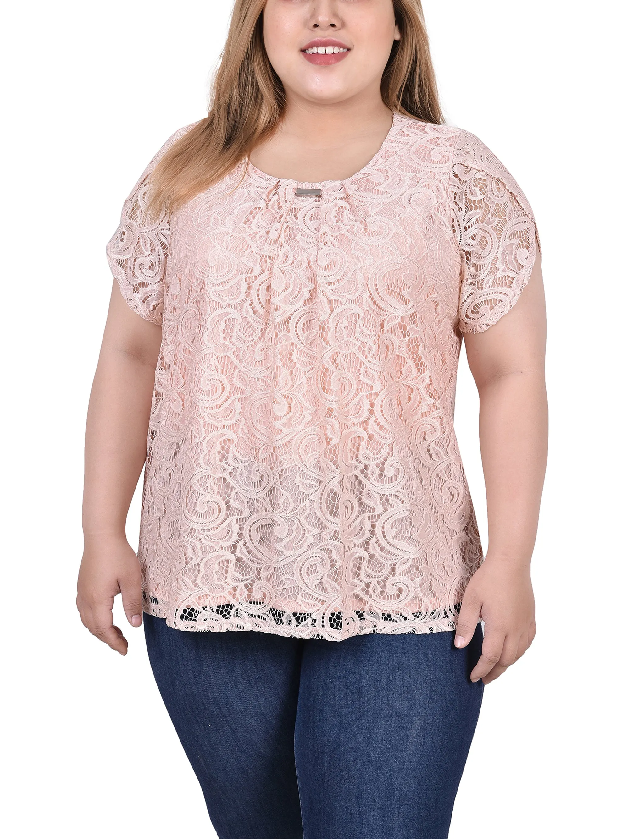 Plus Size Lace Petal Sleeve Top Soft and Light Japan Line