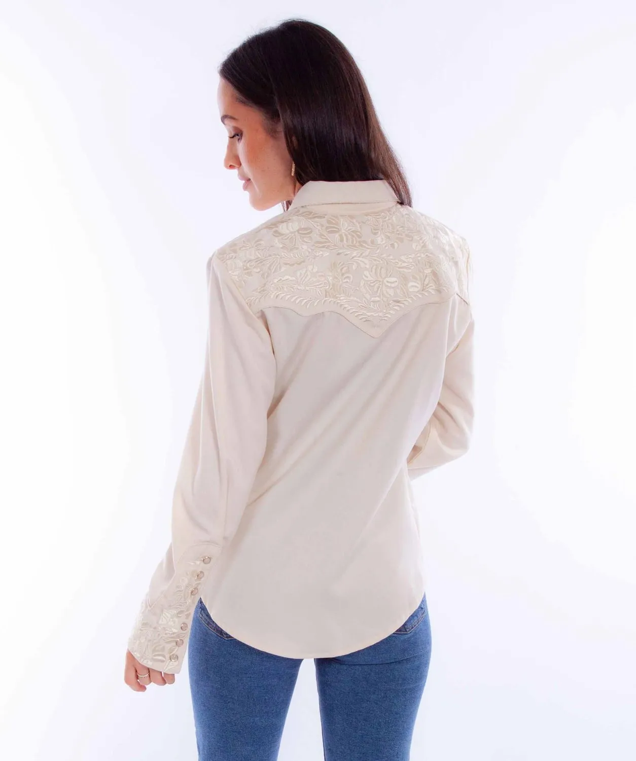 Animal Print Scully Womens Embroidered Floral Ivory Poly/Rayon L/S Shirt