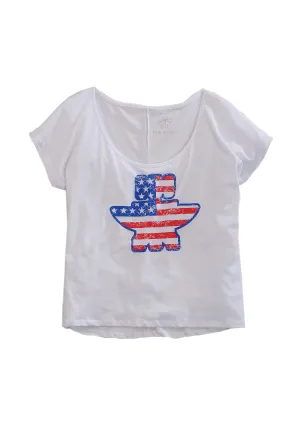 Breathable Style Tin Haul Womens Flag Anvil Logo White Cotton Blend S/S T-Shirt Flexible Shoulder Panels Tin Haul Womens Flag Anvil Logo White Cotton Blend S/S T-Shirt